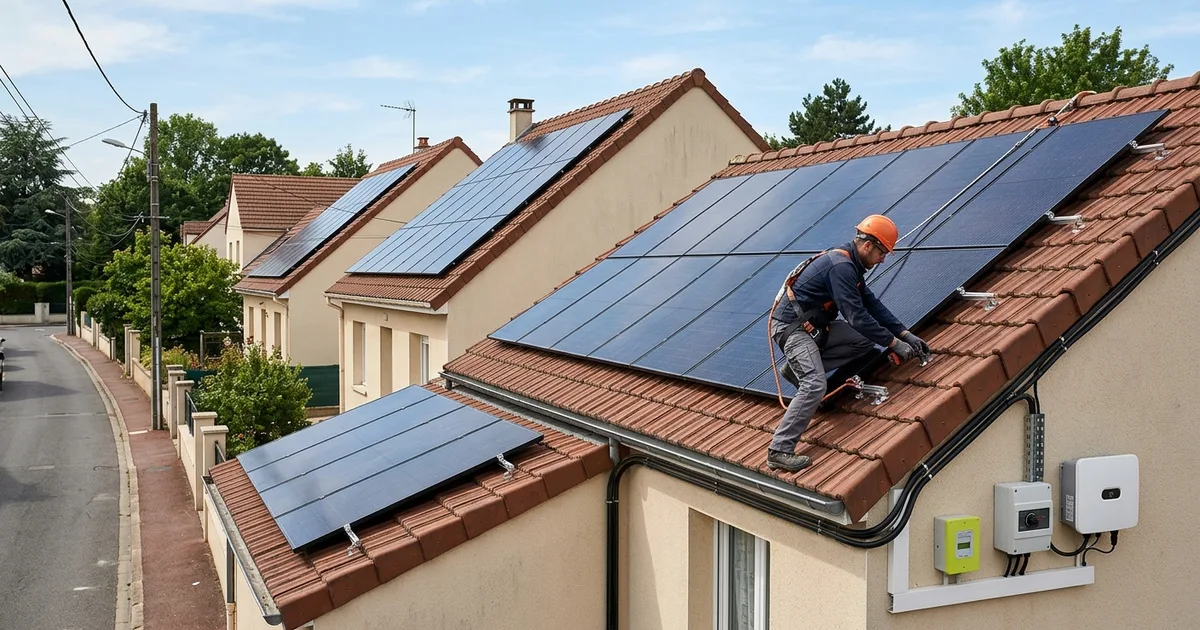 Panneau photovoltaïque sur toiture résidentielle à Montreuil en Seine-Saint-Denis avec compteur Linky bidirectionnel pour la revente de surplus d'électricité solaire à EDF OA. Panneau photovoltaïque sur toiture résidentielle à Montreuil en Seine-Saint-Denis avec compteur Linky bidirectionnel pour la revente de surplus d'électricité solaire à EDF OA.